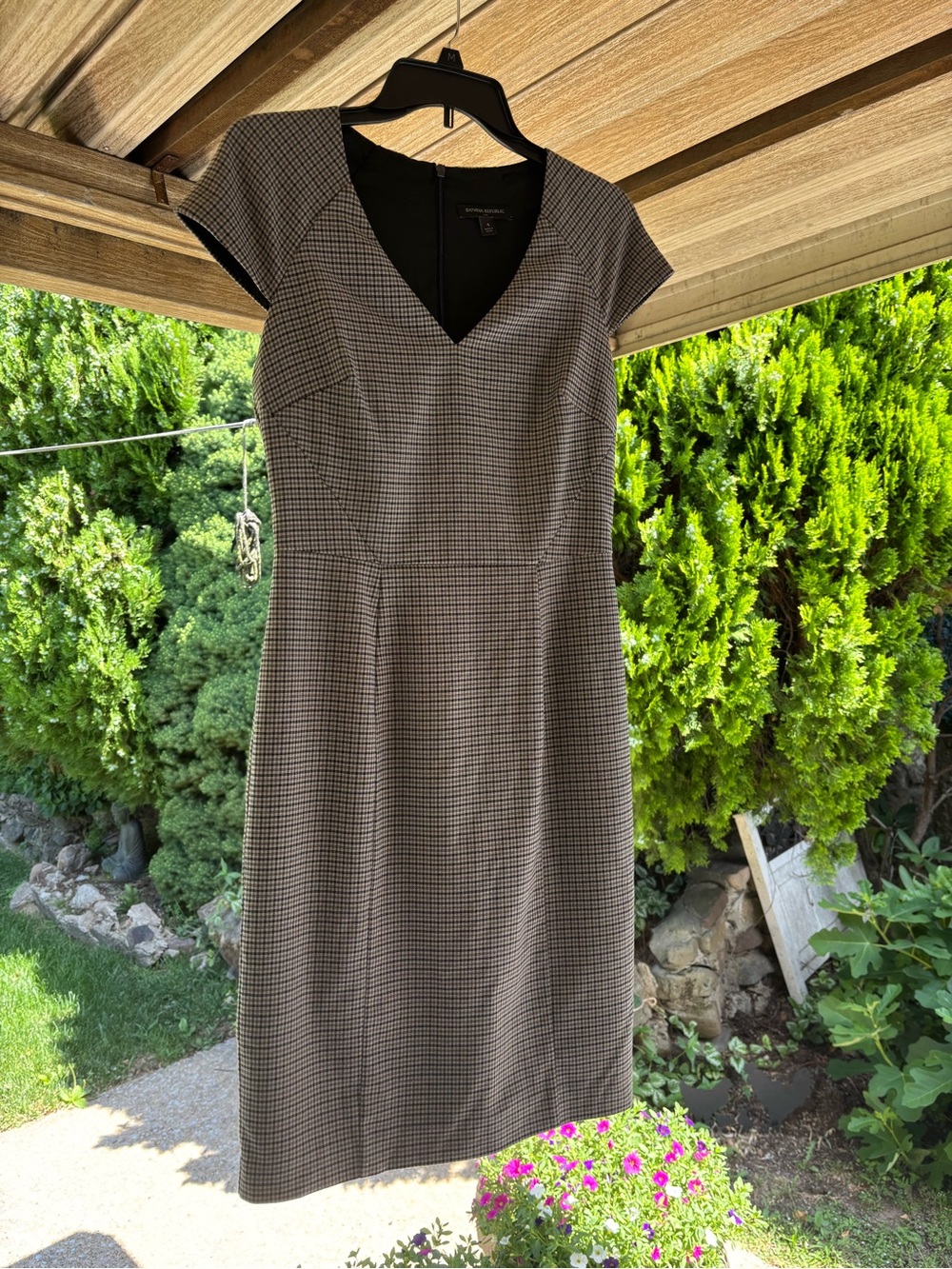 Banana Republic Brown  and black Checked V-Neck Dress